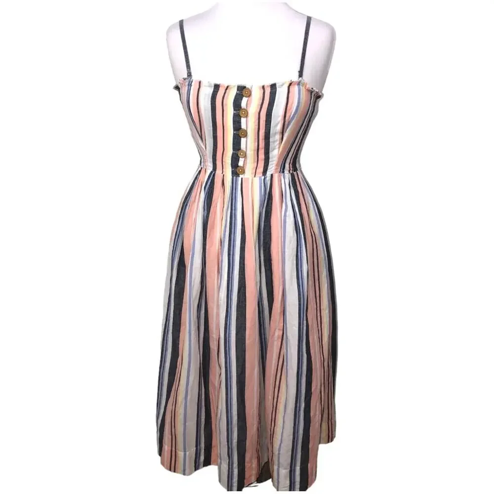 Free People Lilah Pleated Tube Striped Midi Dress XS NWT